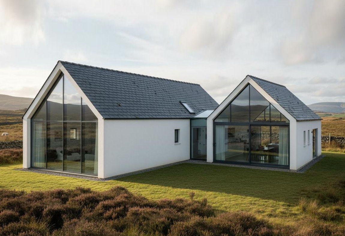Bespoke white gabled home in a Highland landscape