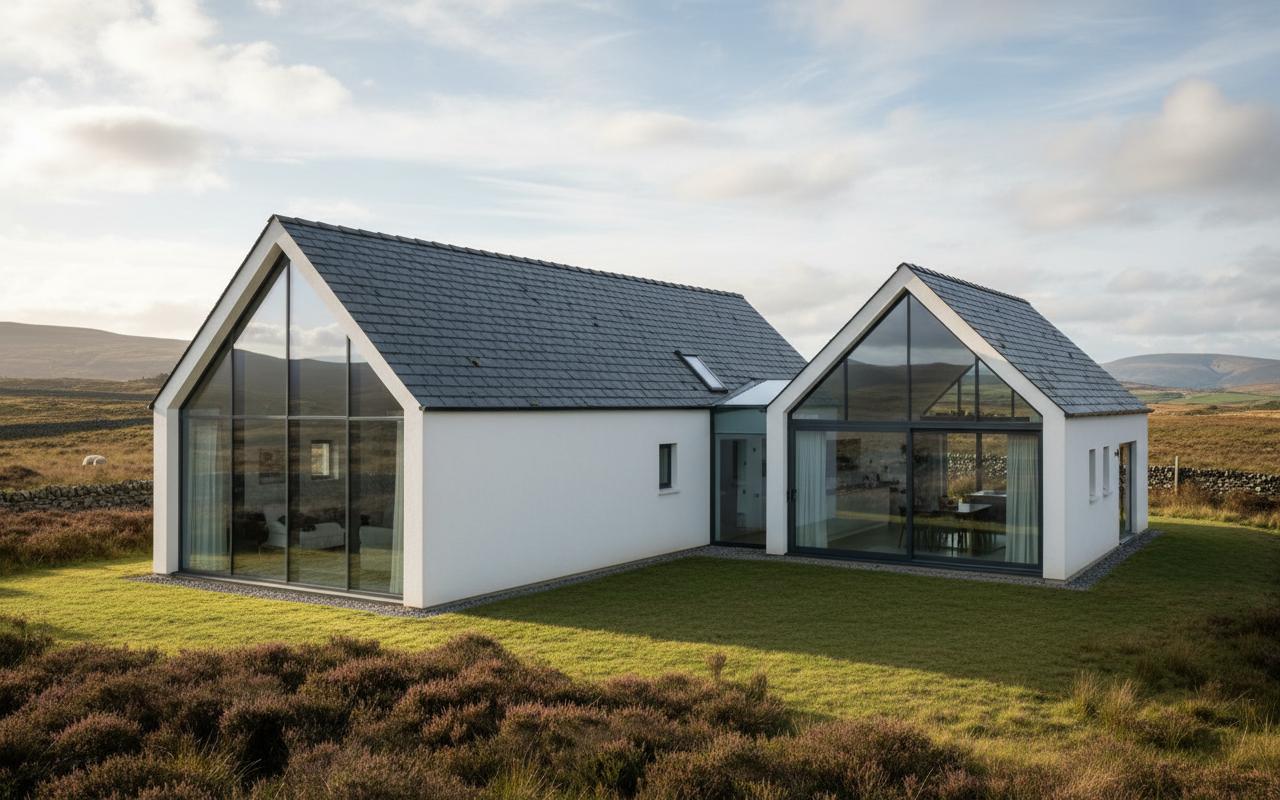 Two connected white gables with generous glazing