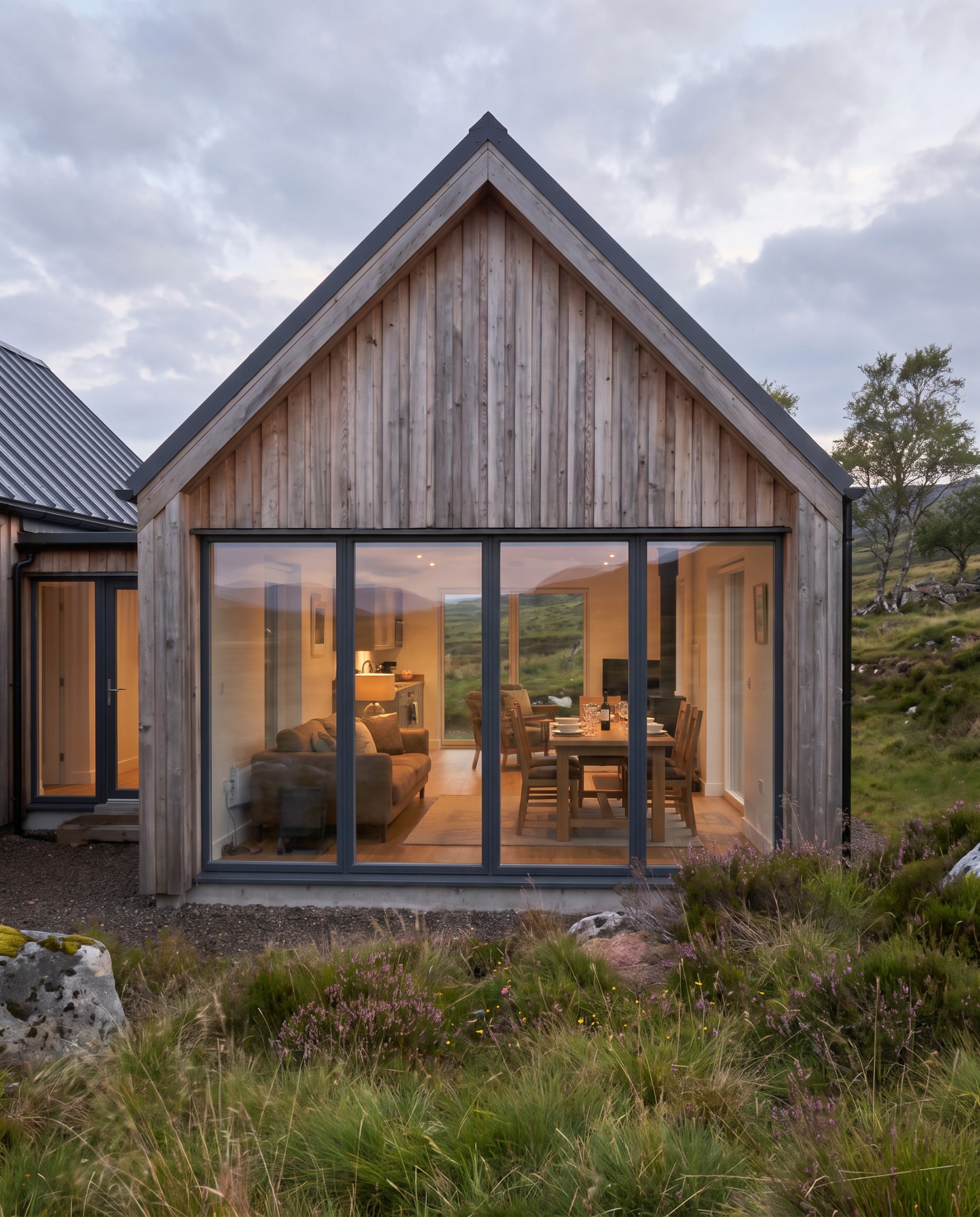 Glazed timber gable with a warm living space
