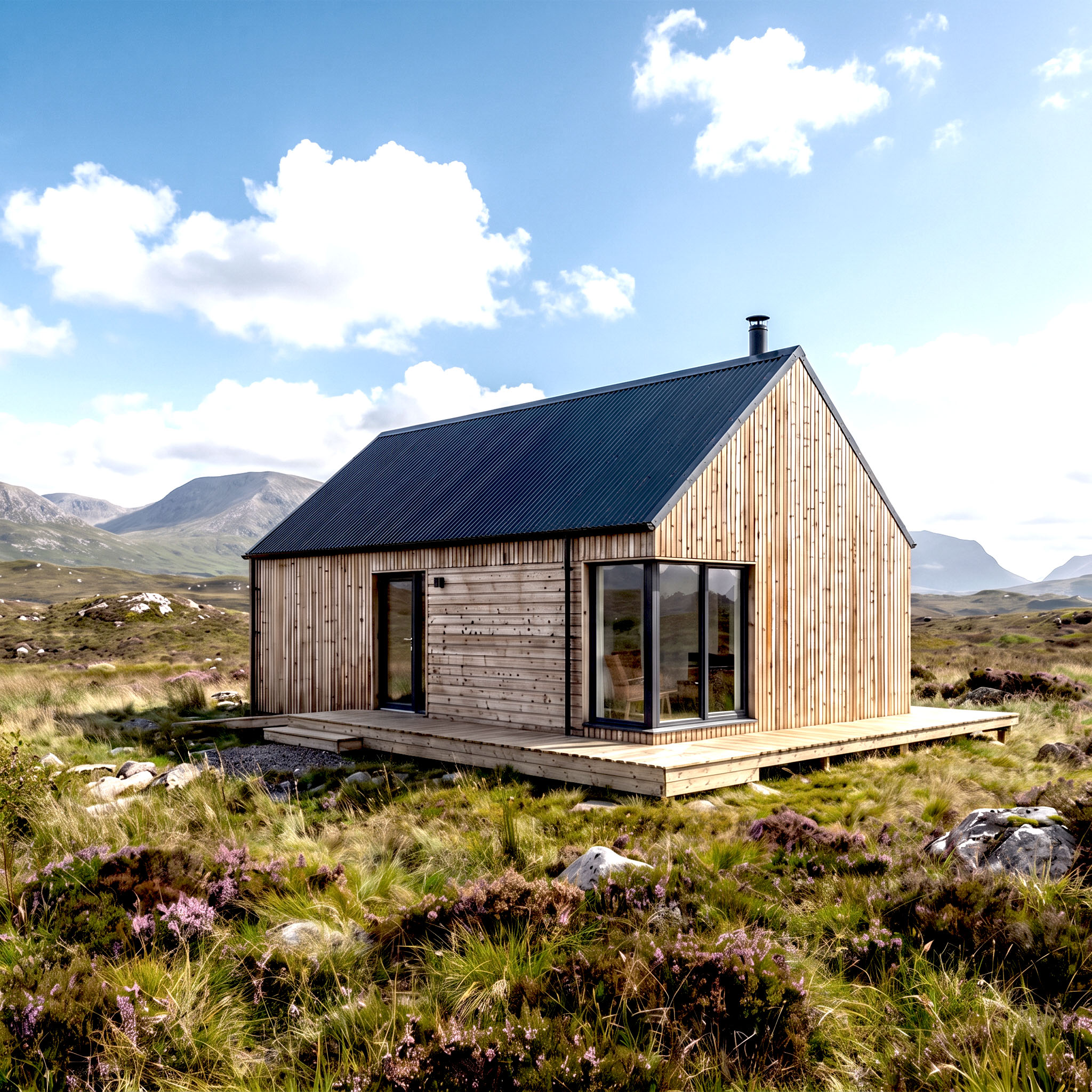 Microhome 2 timber-clad exterior in a rural landscape