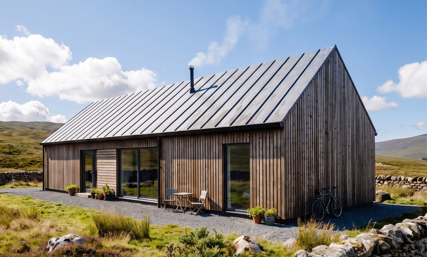 Microhome 4 timber-clad exterior in a rural landscape